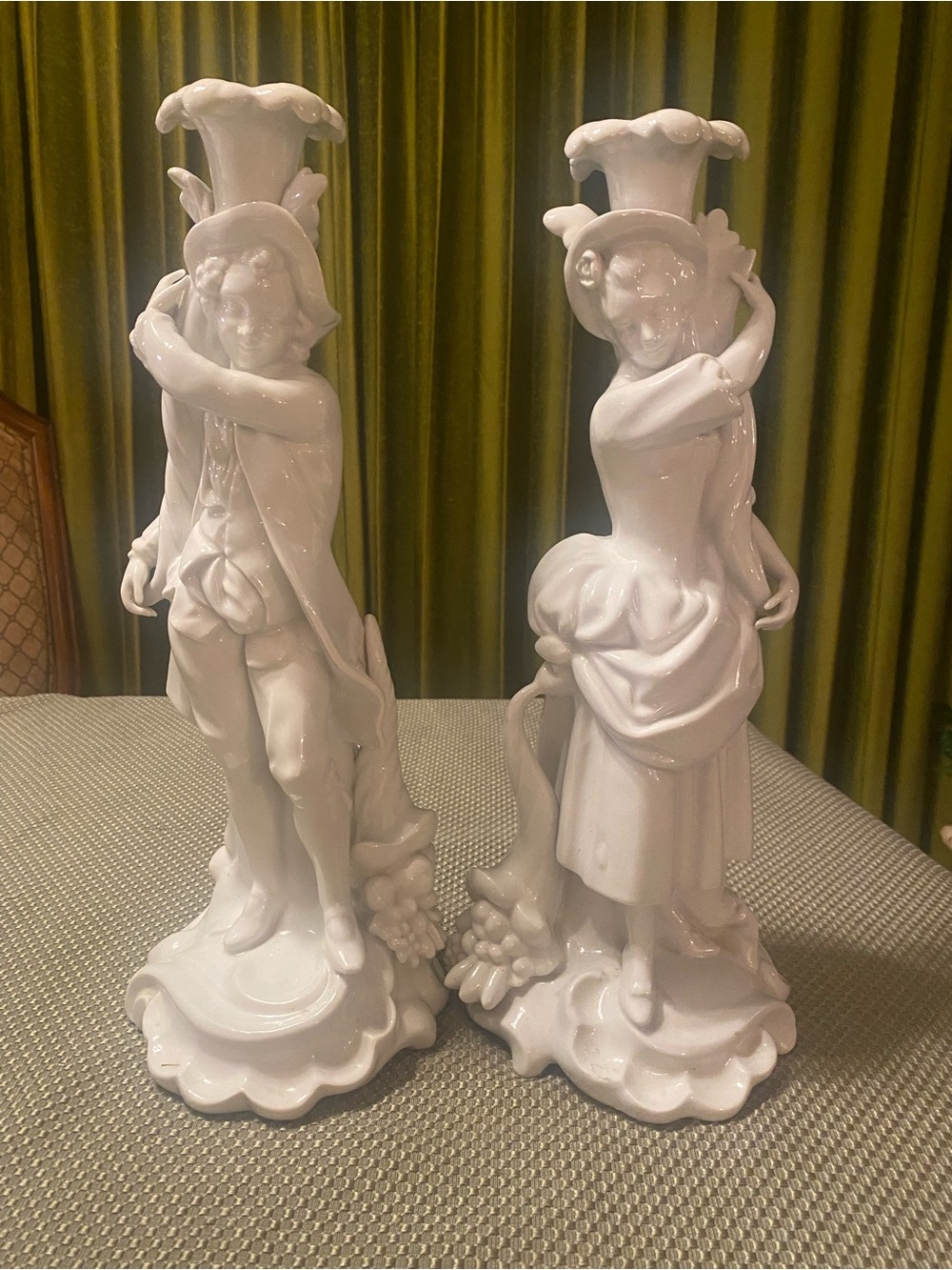 Vintage White Porcelain Pair Figurine Candle Holders - Classic Victorian
